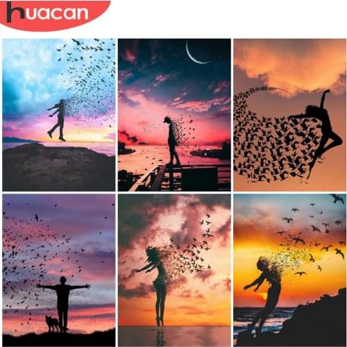 HUACAN Full Drill Diamond Painting Portrait Cross Stitch Diamond Mosaic Sunset Home Decoration Handmade Gift