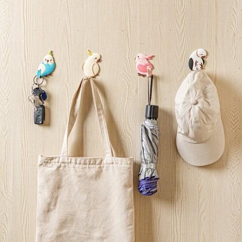 Wall Decorative Hook Flexible Self Adhesive Key Hook Kids Room Decoration Storage Organizer Cartoon Parrot Bird Shaped
