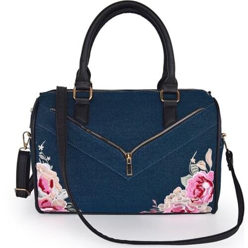 2021 New Arrivals Womens Shoulder Bags Denim Embroidery Flower Zipper Design Versatile Women Pillow Bags