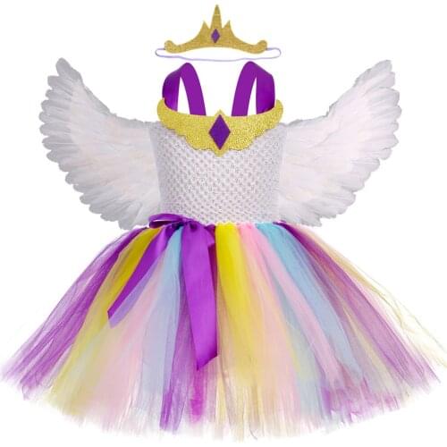 Unicorn Princess Celestia Tutu Dress for Girls Birthday Party Clothes Kids Halloween Carnival Cosplay Rainbow Pony Costume Dress