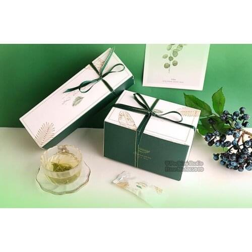 Cute Green Leaves Gift box Creative Tote Bag Nougat Cookies Box Wedding Party Bag Chocolate Cake Bread Boxs Candy Packaging Box