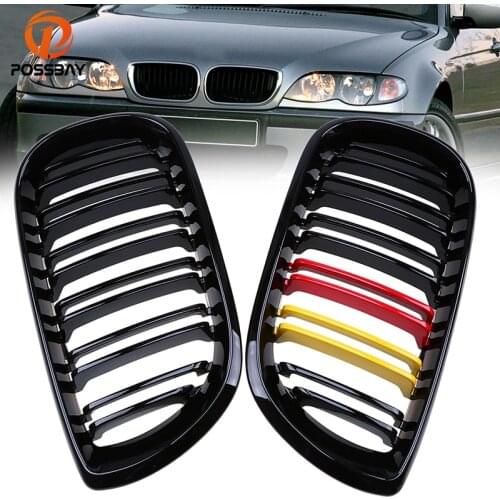 POSSBAY Gloss Black Red Yellow Hood Grille Double Slats Grilles for BMW 3-Series E46 320i/325i/325xi Sedan 2001-2005 Facelift
