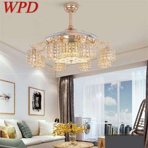 WPD New Ceiling Fan Light Invisible Crystal With Remote Control Modern Luxury Gold Lamp For Home