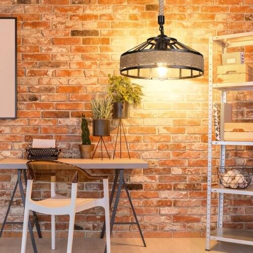Industrial Hemps Rope Pendants Light Basket Rustic Chandelier Vintage Ceiling Lamp Iron Metal Lampshade Height Adjustable