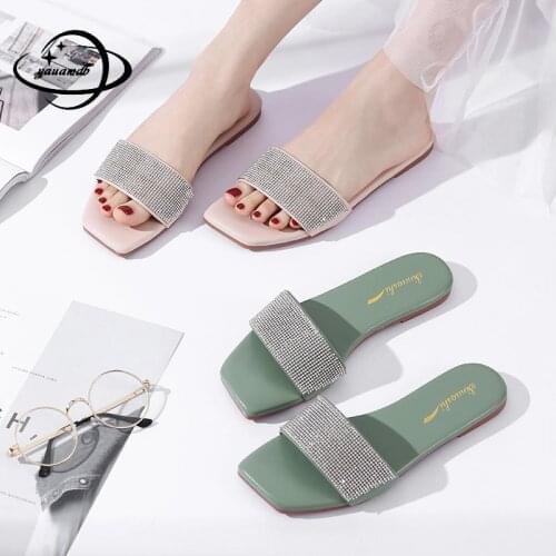 35-39 Womens Slippers Summer Female Flip Flops Flat With Outside Solid Color Bling Soft Bottom Comfortable Ladies Shoes H25