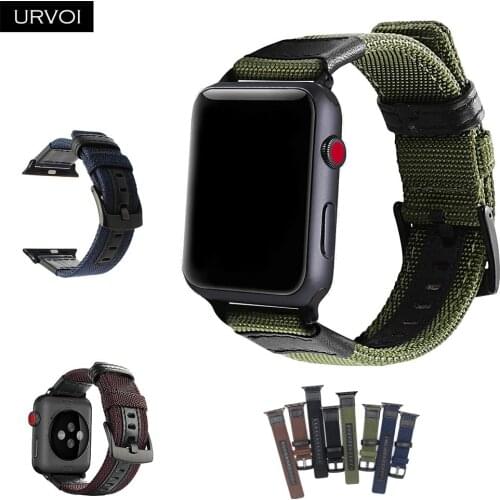 URVOI strap for apple watch 4 5 3 2 1 band for iwatch canvas band 40mm 44mm outdoor feel with genuine leather modern design