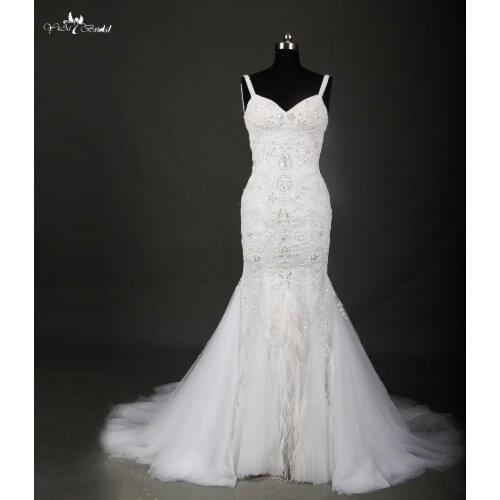 RSW715 Ostrich Feather Wedding Dress Crystal Beaded Mermaid Wedding Dresses