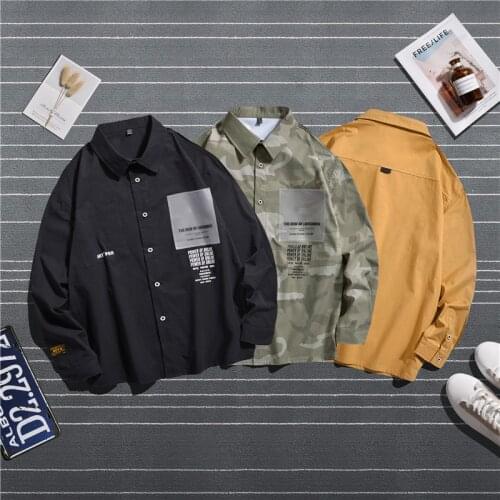 Cargo Style Shirt 100% Cotton 2021 Autumn New Korean Preppy Style Hip Hop Streetwear Youth Loose Harajuku Long Sleeve Shirt