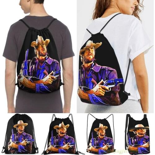 Unisex Drawstring Bags Clint Eastwood Art Women Drawstring Backpacks Men Outdoor Travel Backpacks Training Fitness Bag