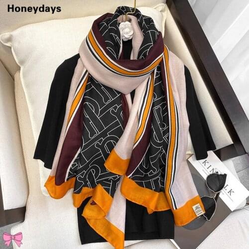 Fashion Ladies Letter Printing Cotton and Linen Scarf Winter Warm Neckerchief Women Brand Scarves Shawl Bandana Long scarfs Gift