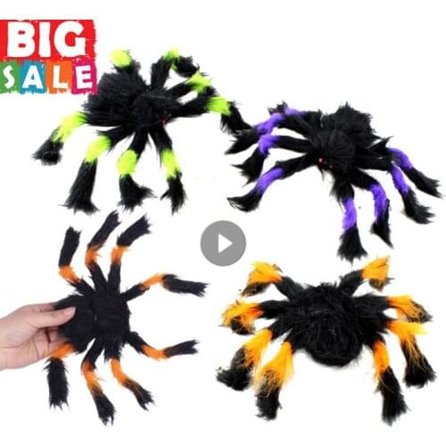 Halloween Scary Black Big Spider Halloween Decoration Props Bar Home Spoof Toys Simulation Plush Spider Realistic Horror Toy