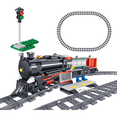 Technical Retro Classical Steam Train With Railway Tracks Educational Building Blocks Assembly Toys For Children Boys DIY Gift