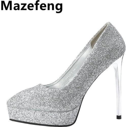 Mazefeng Brand Big Size 34-39 Sexy Pumps Wedding Women Fetish Shoes High Heel Stripper Flock Pumps More Then 8Cm Zapatos Mujer