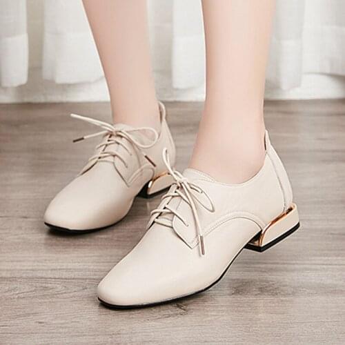 Womens Genuine Cow Leather Shoes Female Lace-up Fashion Mature Office Casual Basic Retro Concise Simplicity Zapatos Mujer 2021