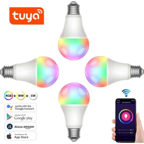 Tuya Smart Light Bulb 15w Color Changing WiFi Light E27 RGB LED Bulb Dimmable Compatible Smart Life APP Alexa Google Home