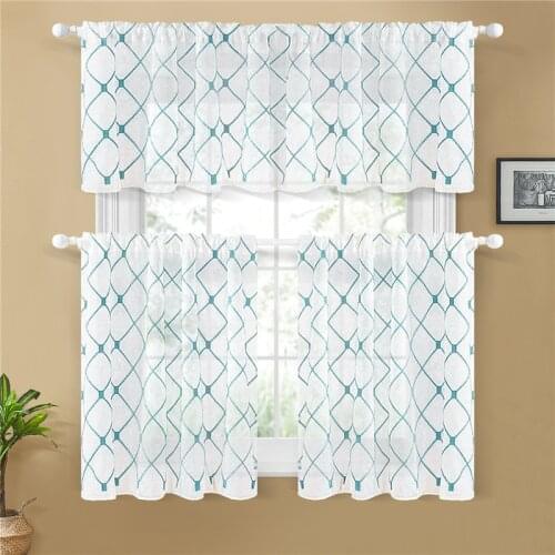 Topfinel Geometric Sheer Curtains Decoration Modern Live Room Kitchen Curtain Voile Tulle Embroidered Window Short Curtains