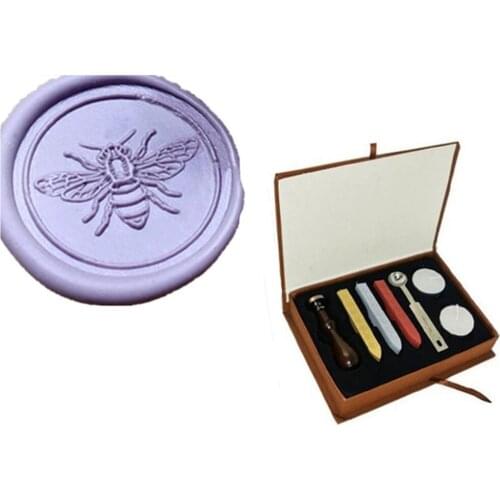 MDLG Vintage Cute Bee Flying Personalized Picture Letter Wedding Invitation Wax Seal Stamp Wax SticksMelting Spoon Gift Box Set