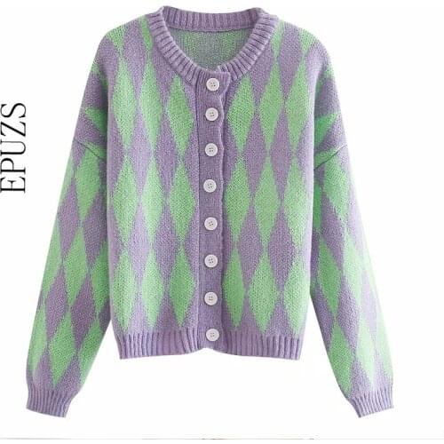 Women knitted cardigans 2020 fashion argyle button sweaters casual long sleeven warm knitted winter korean sweaters 2020