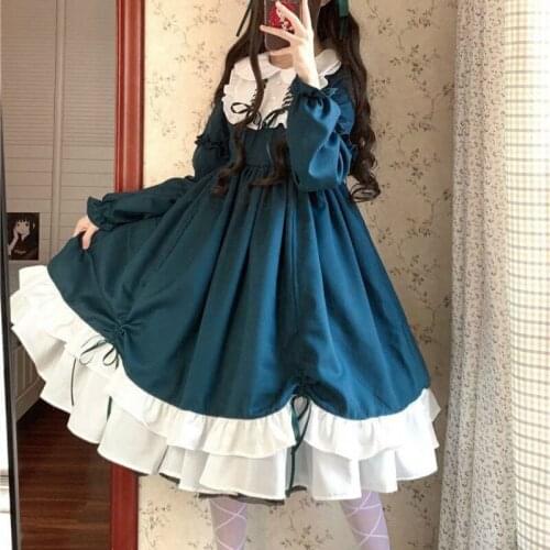 Japanese Sweet Lolita Dress Soft Girl Lace Ruffles Bowknot High Waist Victorian Dress Women Party Kawaii Gothic Lolita Op Dress