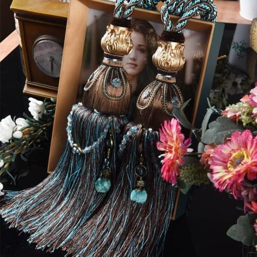 1 pair curtain tieback europe straps hanging ball tassels crystal curtain accessorie rope tie buckle hanging tie tape back M537