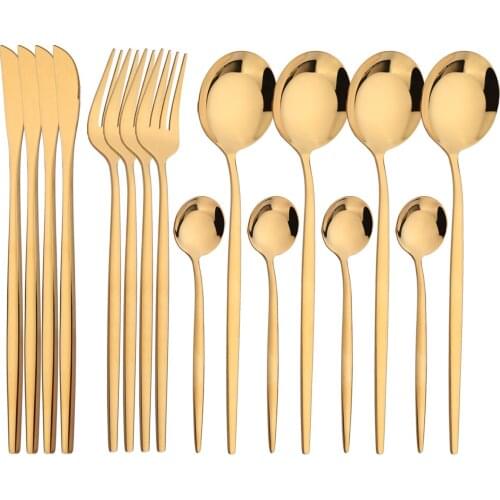 16pcs/Set Dinnerware Set Gold Cutlery Set Stainless Steel Tableware Fork Knife Spoon Dinner Silverware Set Kitchen Flatware Set