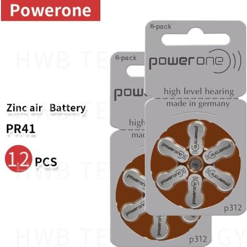 2pack(12PCS) Powerone 60 Zinc air batteries Size 312 P312 PR41 for hearing aid free shipping