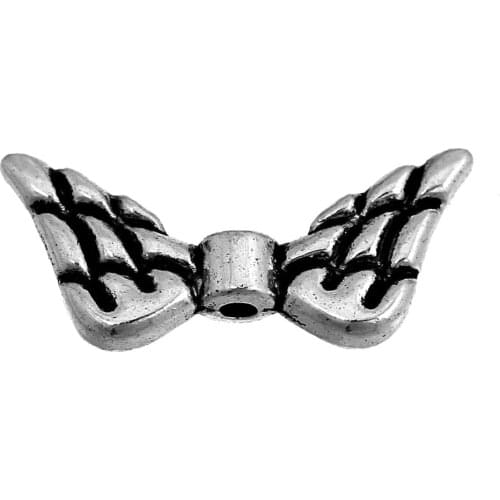 50PCs Doreen Box Angel Wing Charms Spacers Beads Findings Alloy Silver Color 9*20mm For DIY Jewelry Making Wholesale, Hole:1.2mm