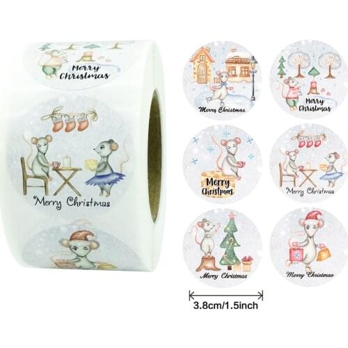 500pcs/roll Cute Mouse Merry Christmas Round Stickers 3.8cm for Gift Sealing Decoration Label Scrapbooking Stationery Stickers