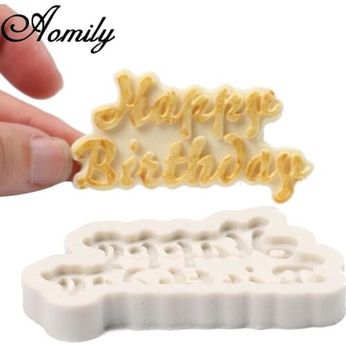 Aomily 3D Happy Birthday Brand Fondant Silicone Mold Candle Sugar Craft Tool Chocolate Cake Mould DIY Baking Decorating Tools