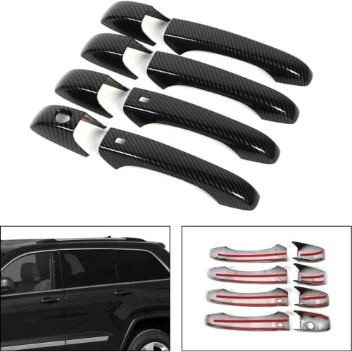 Artudatech Carbon Fiber Color Side Smart Door Handle Cover Trim For Grand Cherokee 2011 2012 2013 2014 2015 2016 2017 2018 2019