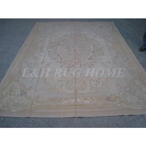 Free shipping 8'x10' Aubusson rugs Beige medallian hand woven woolen aubusson carpet