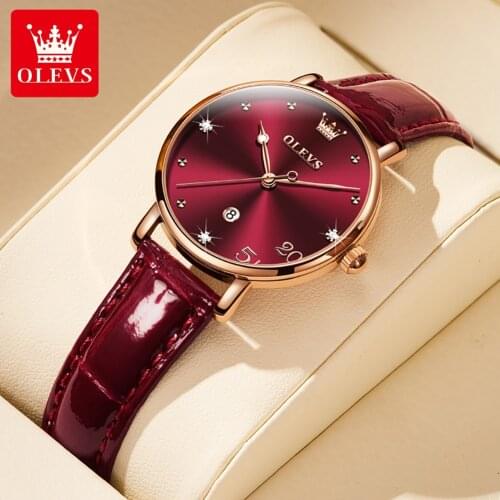 OLEVS Watch Women Luxury Fashion Casual Quartz Watches Waterproof Leather Sport Ladies Elegant Wrist Watch Girl Clock+Box 5505