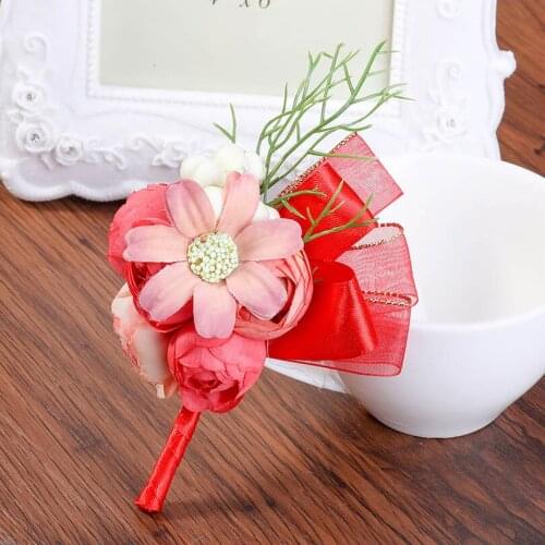 Haimeikang Bride Bridesmaid Wrist Flower Wedding Small Tea Boutonniere Prom Corsage Ceremony Flower Brooch Wedding Boutonnieres