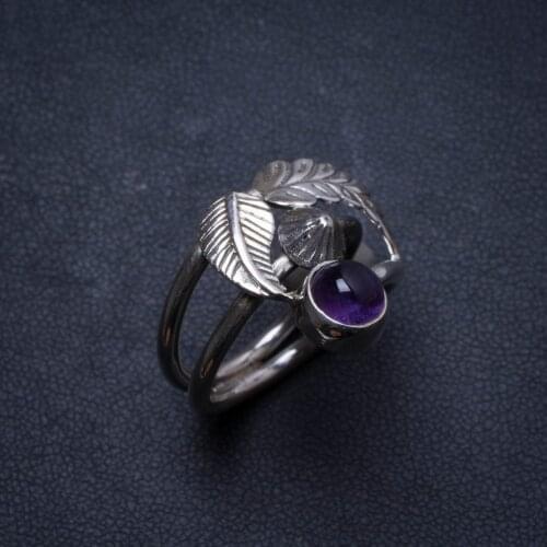Natural Amethyst Handmade Unique 925 Sterling Silver Ring, US size 8 X2599