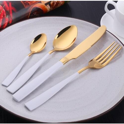 4 Pcs/Set Dinnerware Set White Black Gold Stainless Steel Food Spoon Fork Knife Tableware Kitchen Cutlery Set