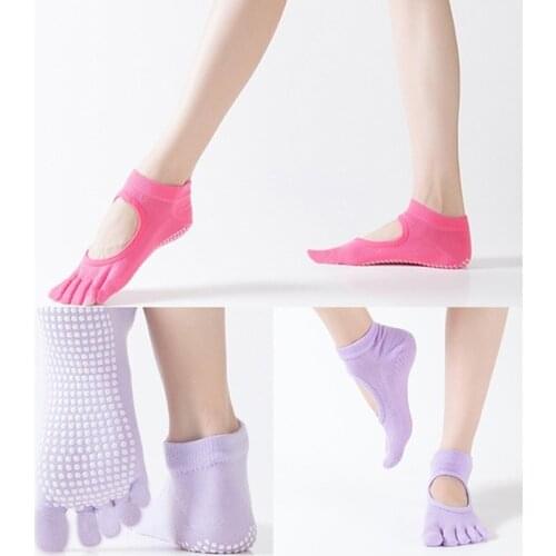 New Women Sport Backless Breathable Socks Five Toes Anti-Slip Pressure Ankle Grip Dots Pilates Fitness Gym Women Socks