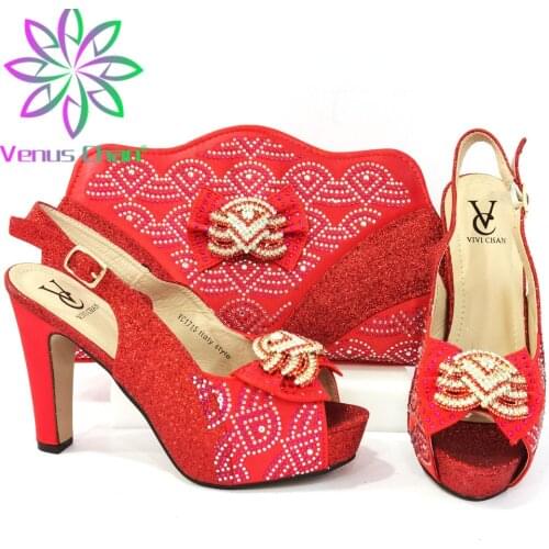 New Arrival Italian Design Red Color Fashion High Heels Ladies Shoes and Bag Set Afircan 2021 With Platform for Party Wedding