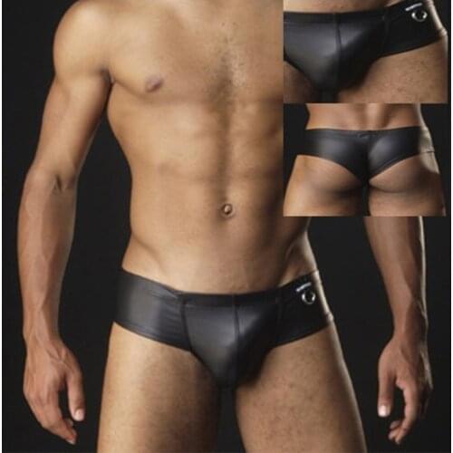 New Manstore Faux Leather Black Small Boxer Shorts Hot Sale Sexy Side Metal Ring/Loop Decoration Mens Underwear Trunks For Men