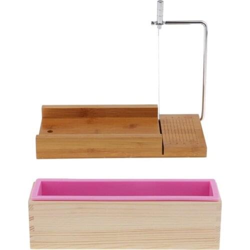 Loaf Soap Cutter with Wire Slicer + 1Pcs Rectangle Soap Silicone Loaf Mold Wooden Box for Soap/Cake Making Supplies