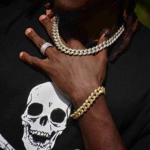 Wholesale HipHop Bling Mens Necklace Micro Pave 5A Cubic Zirconia CZ Iced Out Hip hop Rock Cool Boy 14mm Baguette Cuban Chain