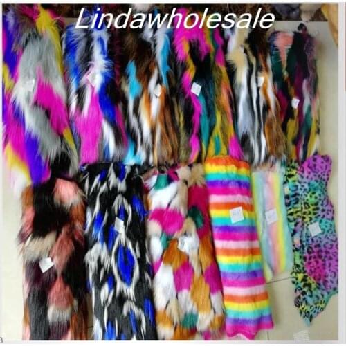 Wholesale Jacquard plush multi-color rainbow faux fur fabric,fabrics for patchwork,felt cloth,170cm*90cm(one yard)/pcs