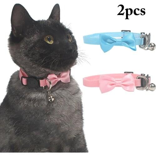 2pcs Pet dog Bow Cat Collar Dog collar Fashion Lovely Nylon Kitten Collar Pet Collar with Bell for Dogs Cats Pet Accessories