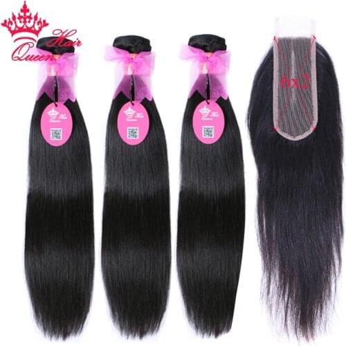 Brazilian Straight Hair Bundles With Closure 6x2 100% Human Hair Extension 3 Bundles With HD Lace Closure 2x6 Queen Hair Product
