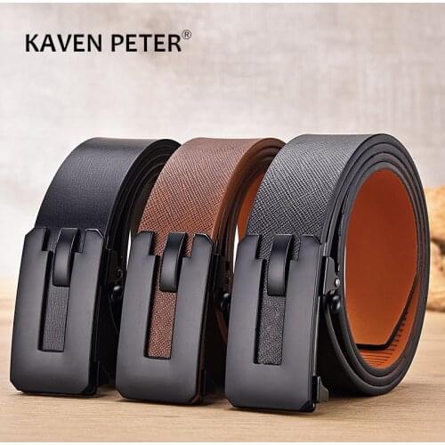 Belts For Men Automatic Buckle Top Quality Genuine Luxury Leather Male Business Belt Jeans 3.5cm Width Classic Black Buckle