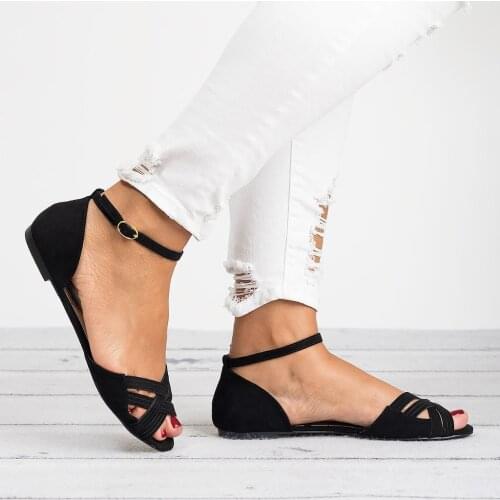 Open Toe Sandals Closed Heel Comfort Shoes for Women Buckle Suit Female Beige Large Size Peep Black Flat Velvet Big Fashion Stra