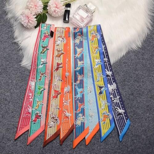 Natural Mulberry Silk Scarf Women Luxury Design Womens Hair Scarf Foulard Silk Bag Handle Scarf Neckerchief Pareo Beach 2021