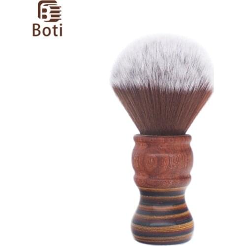 Boti Beard Brush-Brown White Synthetic Hair Knot Blub Shape Whit Wood Handle Handmade Mens Cleaning Beard Shaving Brush Kit