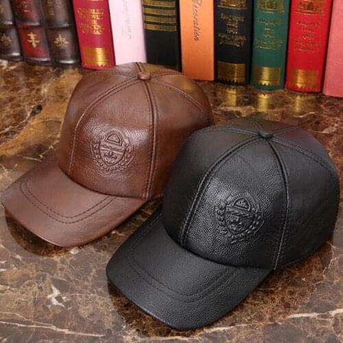 SILOQIN Natural Genuine Leather Hat Baseball Caps For Men Winter Warm Cowhide Leather Cap Adjustable Casual Brands Snapback Hats