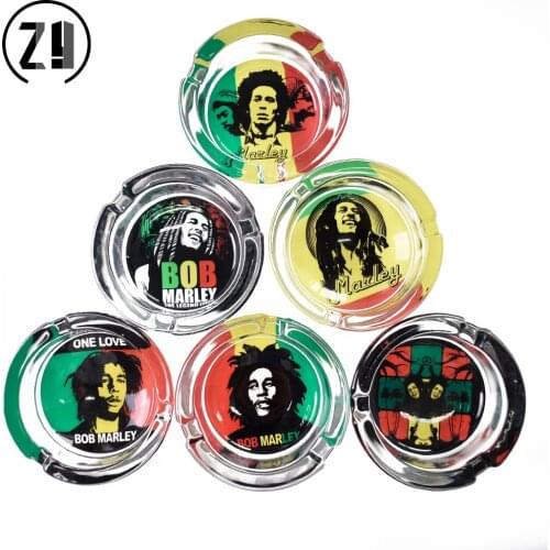 1pc Bob Marley Glass Ashtray Ash Tray Cartoon Crystal Smoking Cigarette Cigar Weed Custom Logo Hot Sale