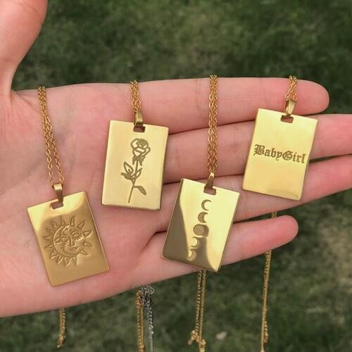 Tarot Card Sun Moon Necklaces For Women Stainless Steel Gold Chain RoseFlower Babygirl Pendant Necklace Goth Jewelry Wholesale